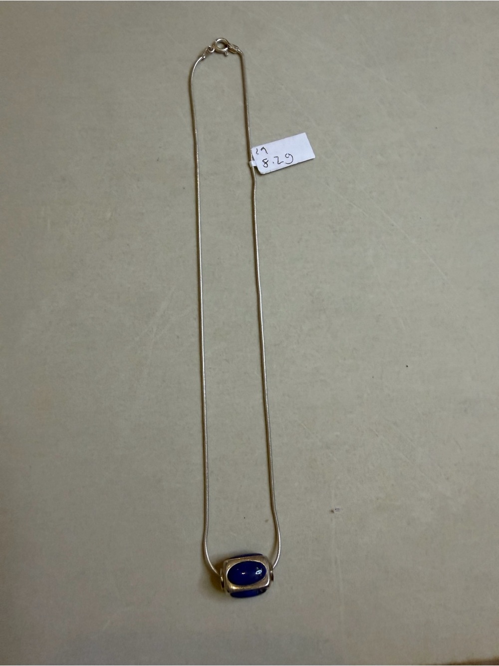 925 Sterling Silver Blue Stone Pendant Necklace 8.2g